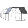 Outdoor Chicken Cage 3x8x2 m Galvanised Steel Colour silver and silver grey Size 3 x 8 x 2 m Model with partially-covered roof 