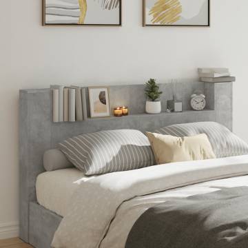 Stylish Headboard Cabinet with LED - Concrete Grey | Hipo Market