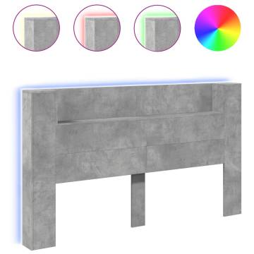 Stylish Headboard Cabinet with LED - Concrete Grey | Hipo Market