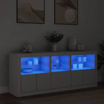 Modern White Sideboard with LED Lights - 162x37x67 cm