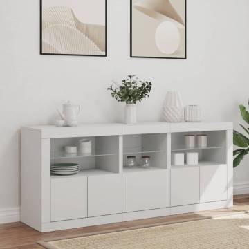 Modern White Sideboard with LED Lights - 162x37x67 cm