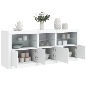 Modern White Sideboard with LED Lights - 162x37x67 cm