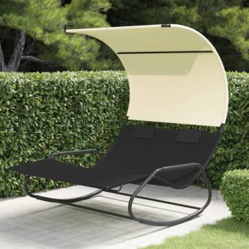 Rocking Double Sun Lounger with Canopy - Black & Cream