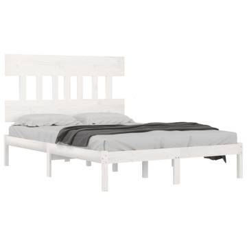 White Solid Wood Bed Frame 135x190 cm Double - HipoMarket