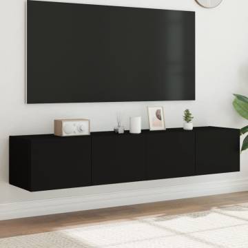 Stylish TV Wall Cabinets with LED Lights - 2 pcs Black