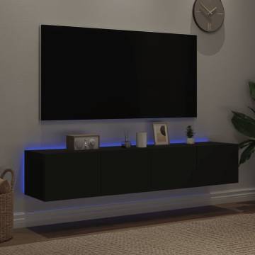 Stylish TV Wall Cabinets with LED Lights - 2 pcs Black