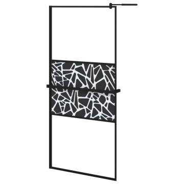 Stylish Walk-in Shower Wall with Shelf Black 90x195 cm