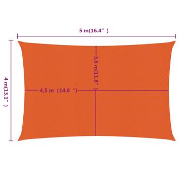 Sunshade Sail 4x5 m Rectangular Orange - Durable HDPE