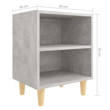 Scandinavian Bed Cabinet with Solid Wood Legs - Concrete Grey