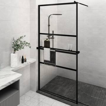 Modern Walk-in Shower Wall with Shelf Black 115x195 cm | HipoMarket