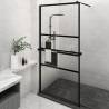 Walk-in Shower Wall with Shelf Black 115x195 cm ESG Glass&Aluminium Colour black Size 115 x 195 cm Model 2 horizontal bars 