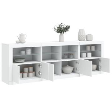 Modern White Sideboard with LED Lights - 202x37x67 cm