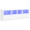 Modern White Sideboard with LED Lights - 202x37x67 cm