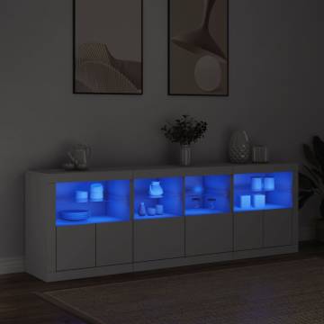 Modern White Sideboard with LED Lights - 202x37x67 cm