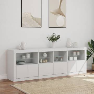 Modern White Sideboard with LED Lights - 202x37x67 cm