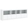 Modern White Sideboard with LED Lights - 202x37x67 cm