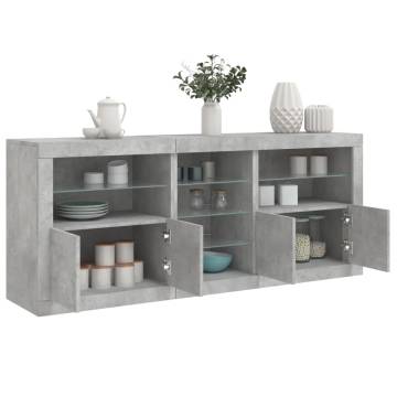 Modern Sideboard with LED Lights - Concrete Grey 181.5x37x67 cm