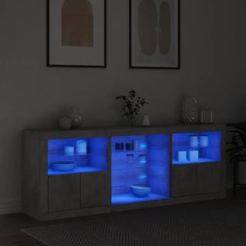 Modern Sideboard with LED Lights - Concrete Grey 181.5x37x67 cm