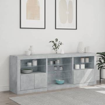 Modern Sideboard with LED Lights - Concrete Grey 181.5x37x67 cm