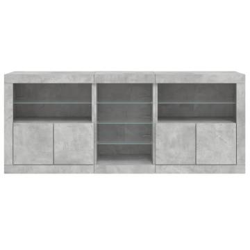 Modern Sideboard with LED Lights - Concrete Grey 181.5x37x67 cm