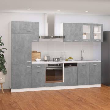 8-Piece Kitchen Cabinet Set - Concrete Grey Engineered Wood