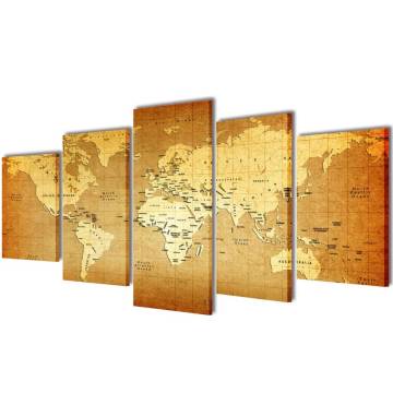 World Map Canvas Wall Print Set - 200x100 cm | HipoMarket