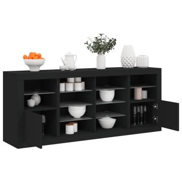 Modern Black Sideboard with LED Lights - 163x37x67 cm