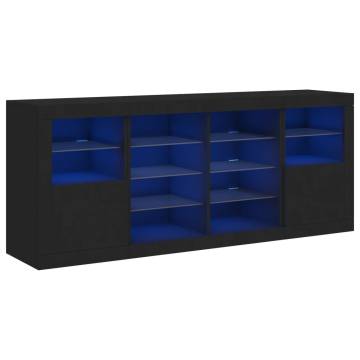 Modern Black Sideboard with LED Lights - 163x37x67 cm