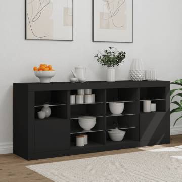 Modern Black Sideboard with LED Lights - 163x37x67 cm