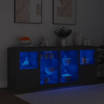 Modern Black Sideboard with LED Lights - 163x37x67 cm