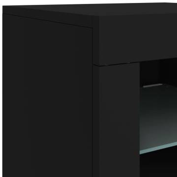 Modern Black Sideboard with LED Lights - 163x37x67 cm