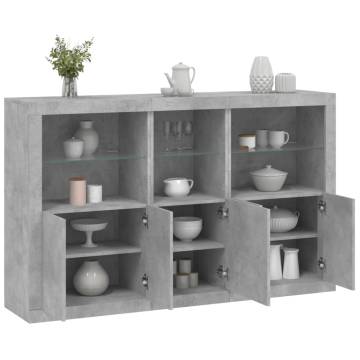 Modern Sideboard with LED Lights - Concrete Grey, 162x37x100 cm