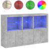 Modern Sideboard with LED Lights - Concrete Grey, 162x37x100 cm