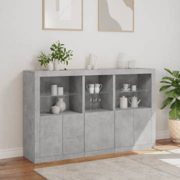 Modern Sideboard with LED Lights - Concrete Grey, 162x37x100 cm