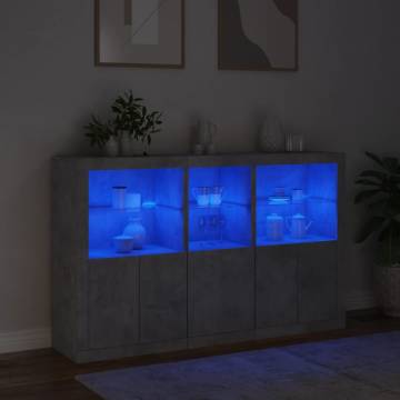 Modern Sideboard with LED Lights - Concrete Grey, 162x37x100 cm