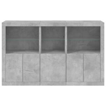 Modern Sideboard with LED Lights - Concrete Grey, 162x37x100 cm