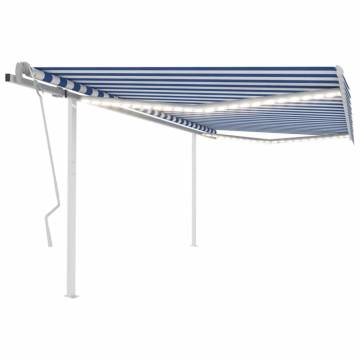 Manual Retractable Awning with LED 4.5x3 m - Blue & White