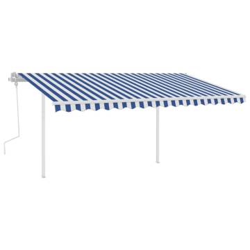 Manual Retractable Awning with LED 4.5x3 m - Blue & White