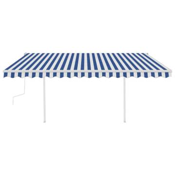 Manual Retractable Awning with LED 4.5x3 m - Blue & White