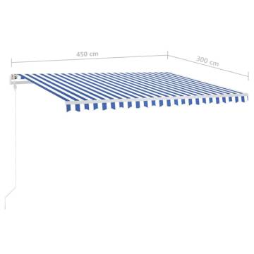 Manual Retractable Awning with LED 4.5x3 m - Blue & White