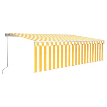 Manual Retractable Awning 5x3m - Yellow & White with LED