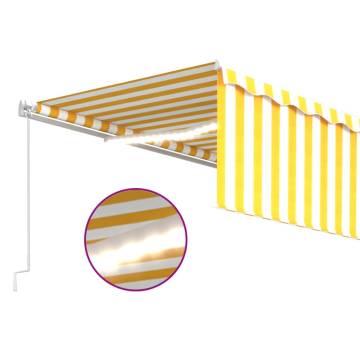 Manual Retractable Awning 5x3m - Yellow & White with LED