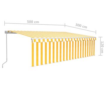 Manual Retractable Awning 5x3m - Yellow & White with LED