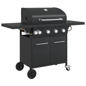 Gas BBQ Grill with 5 Burners - Black Powder-coated Steel