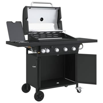 Gas BBQ Grill with 5 Burners - Black Powder-coated Steel