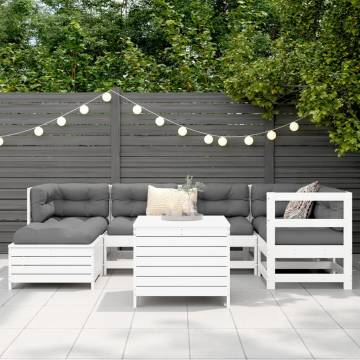 7 Piece White Solid Wood Pine Garden Sofa Set | Hipo Market