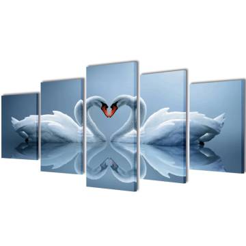 Swan Canvas Wall Print Set - Romantic 200 x 100 cm Artwork