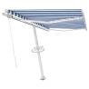 Manual Retractable Awning with LED 350x250 cm - Blue & White