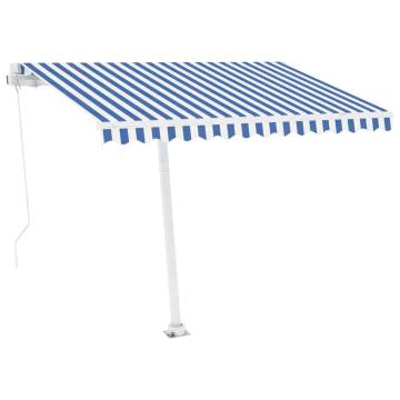 Manual Retractable Awning with LED 350x250 cm - Blue & White