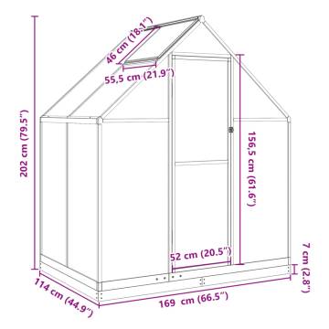 Anthracite Greenhouse with Base Frame - 169x114x202 cm